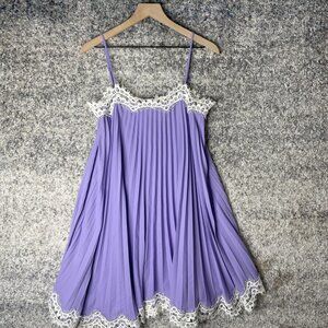 Moulinette Soeurs Dress Womens Medium Purple‎ Pleated Lace Trim Cami Made in USA